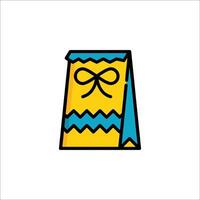 A bag with a bow on it is shown in a line style vector