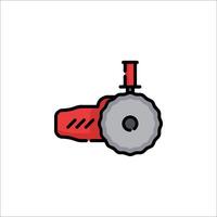 A red and white circular saw icon on a white background vector