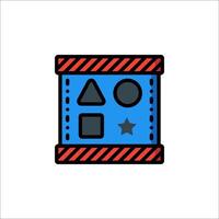 A blue and red box with a star and a triangle vector