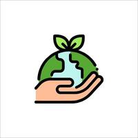 Save the earth icon with hand holding a globe vector
