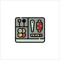 A kitchen with a variety of items on a table vector