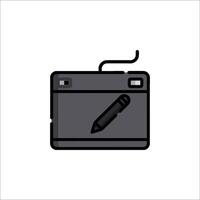 A black and white image of a computer with a pen vector