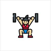 A woman lifting a barbell in a cartoon style vector