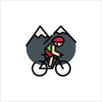 A cyclist riding in the mountains with mountains in the background vector