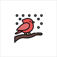 A red bird sitting on a branch with snow falling vector