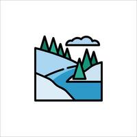A mountain river and trees icon vector