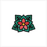 A flower with leaves on it is shown in a flat design vector