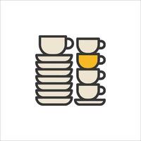 A stack of cups and saucers on a white background vector