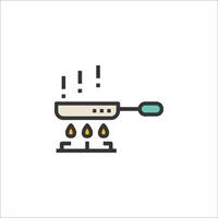 A frying pan with oil on it, with a line icon vector
