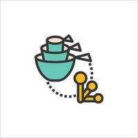 A line icon of a bowl with a fork and spoon vector