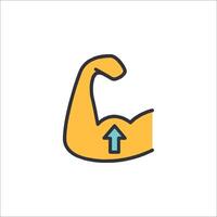 A cartoon arm with a blue arrow pointing up vector