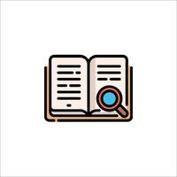 An open book with a magnifying glass icon vector