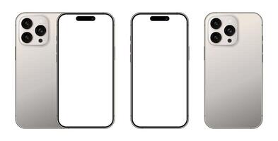 Realistic mobile phone devices blank display mockups. Set of smartphone with triple camera front back view template for product presentation. Modern illustration vector