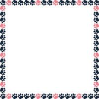 Pink animal paw prints on white background empty border. Cat pawprint vector