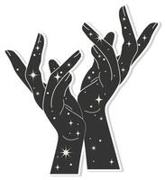 Mystical boho style illustrations witch hands. Trendy and occult-inspired bohemian style sticker vector