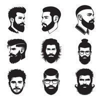 Handsome beard and mustache silhouette design bundle vector