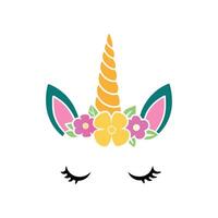 Charming Unicorn Face with Pretty Blooms vector