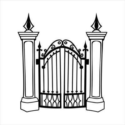 Bold Iron Door with Artistic Fence Gate