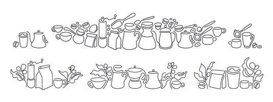 Coffee line design set Espresso cup, abstract bean vector