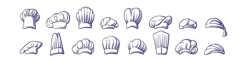 Chef hats line sketch set Clothes for cook, pastry vector