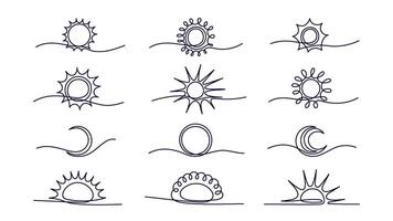 Linear sun, moon. continuous line element vector