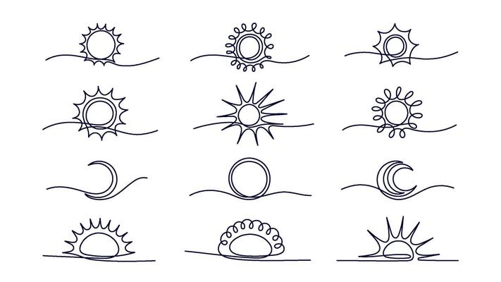 Linear sun, moon. continuous line element