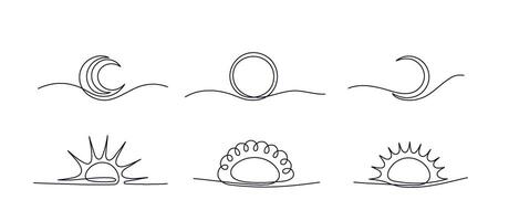 Sun, moon line set. Minimal hand drawn art symbol vector