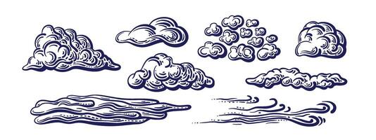 Clouds sketch set. Nature doodle drawn elements vector