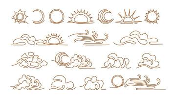 Sun, moon, cloud line sign. Cloudy weather, wind vector