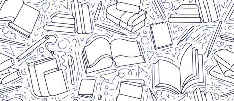 Open book to read, seamless doodle pattern Library vector