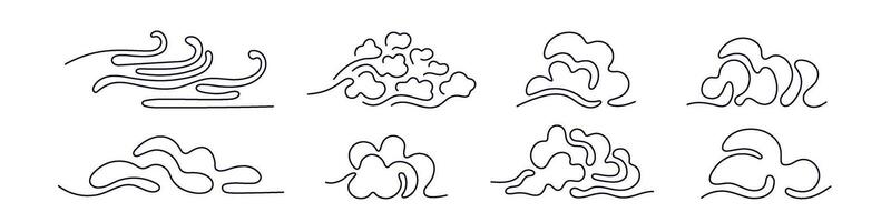 Continuous art line clouds. Abstract doodle set vector