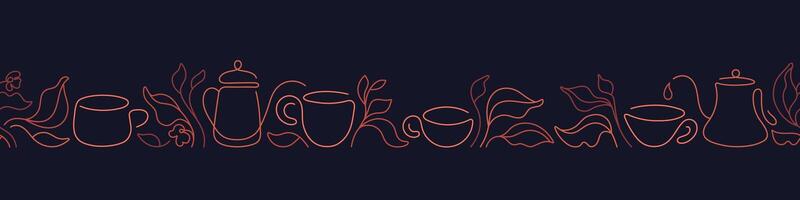Tea cup, line leaf. Simple outline graphic pattern vector