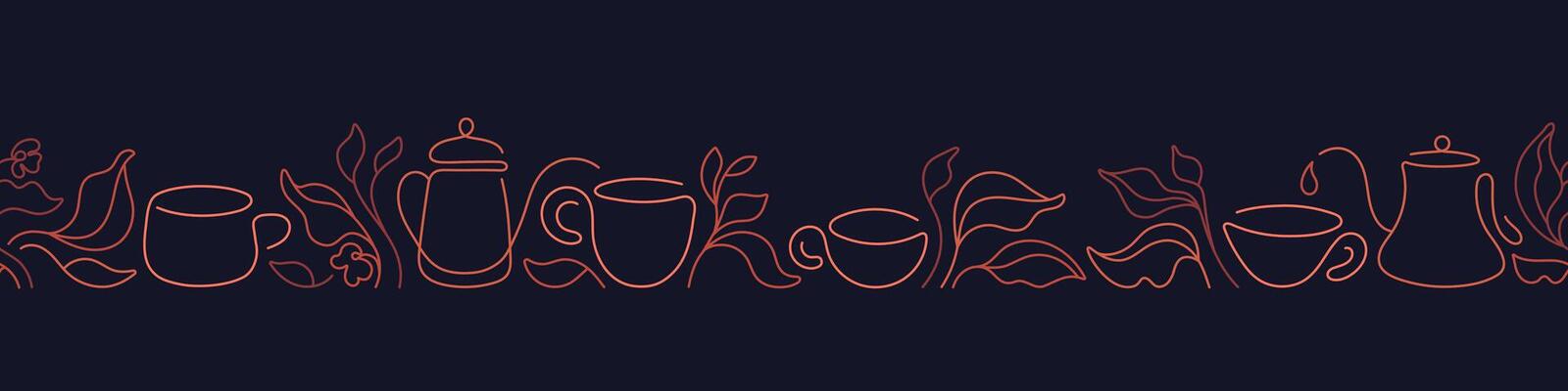 Tea cup, line leaf. Simple outline graphic pattern