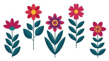 Modern abstract flowers set. Bright spring flowers with Scandinavian motifs. Collection on white background. vector