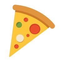 Flat pizza slice with crispy crust on white background vector