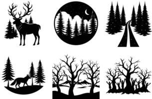 Set of Forest Tree Silhouettes for Eco Projects vector