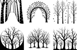 Set of Forest Tree Silhouettes on White Background vector