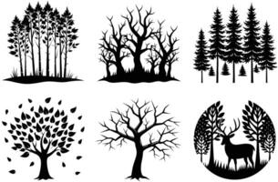 Tree Silhouettes Set on White for Design Projects vector
