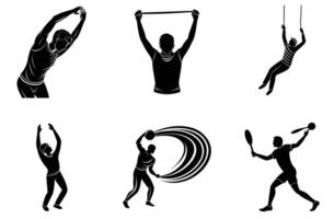 Silhouette Sport Athletes Action Set Graphics man men game icon black white style vector