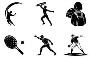 Silhouette Sport Icons Set Baseball Paddle Player game team black white retro style active vector