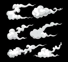 Set of white clouds isolated on black background vector