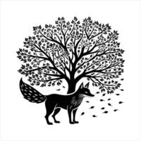 Nature scene with red fox jumping over log vector