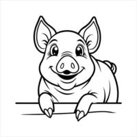 Beautiful view of an adorable black and white pig in a rural far vector
