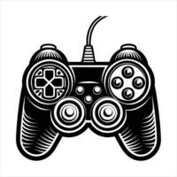 Retro best gamer badge illustration. Monochrome hand grasping game controller vector