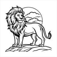 View of 3d rock sculpted ferocious lion vector