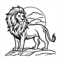 View of 3d white lion on rocks vector
