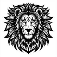 Closeup shot of a powerful lion laying on the ground. vector