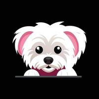 Cute Maltese Peeking Face Black and White vector