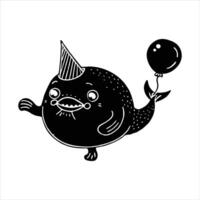 blobfish character wearing a tiny party hat and. vector