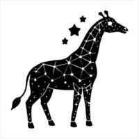 Create a giraffe constellation with stars in a dark night sky Generative vector